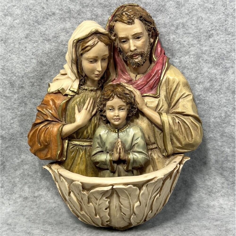 Vtg Holy Family Mary Joseph Jesus Dipinto A Mano Italy Handmade Holy‎ Water Font